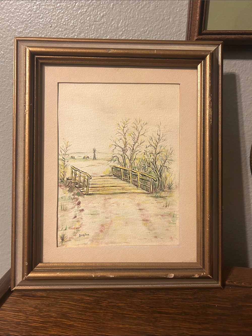 Vgt Framed Gold-Tone Bridge Watercolor Artwork by Bernice